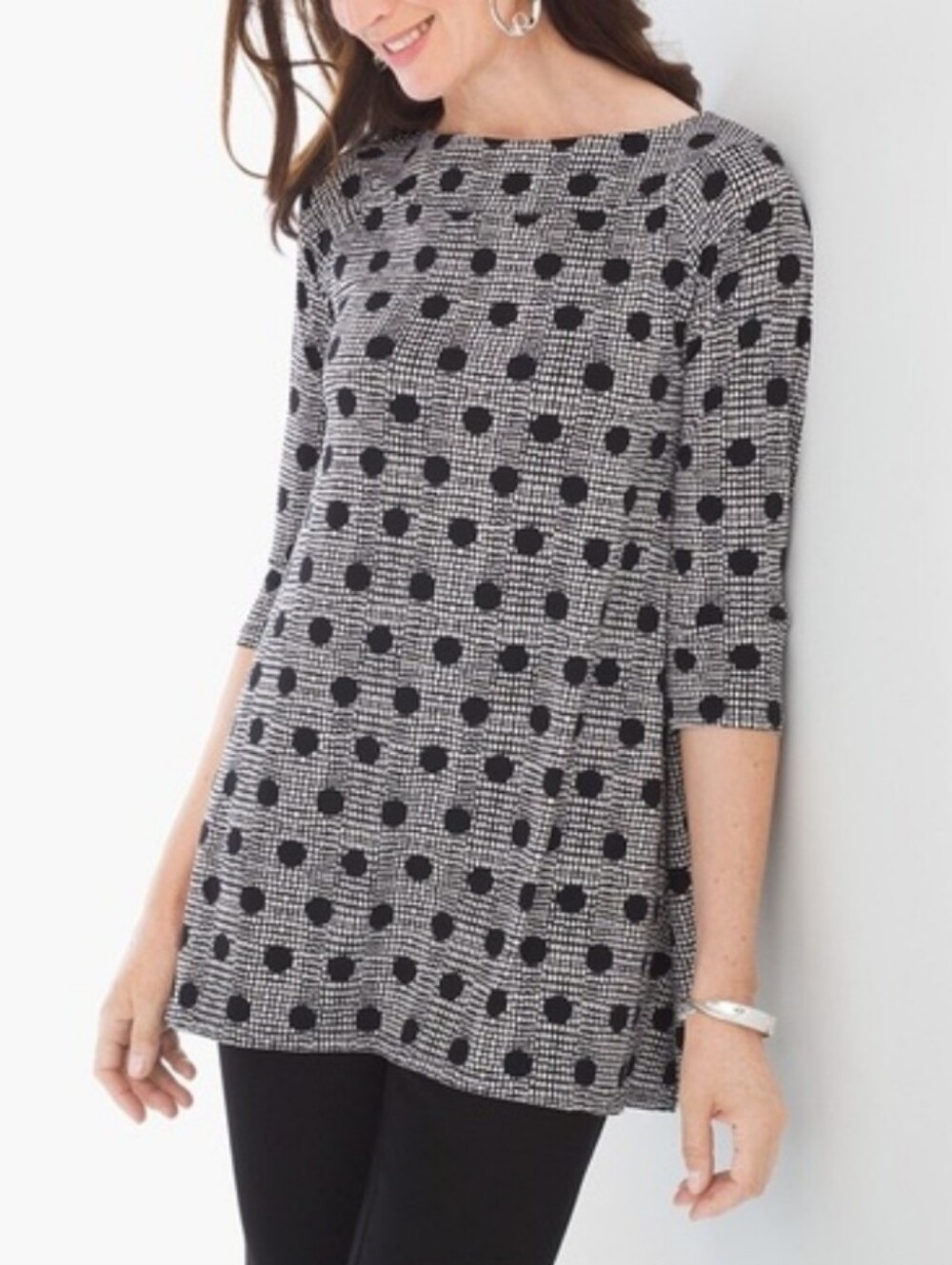 Chicos Polka Dot Black And White Tunic Top Size XXL